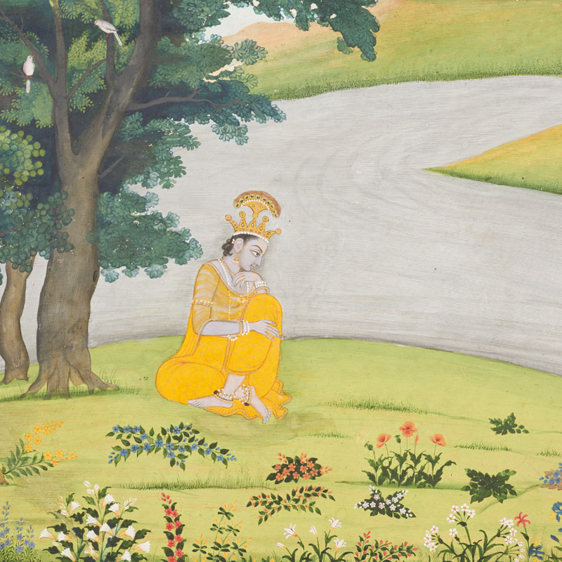 Folio from a Gita Govinda series: Krishna Seated by a Riverbank 
