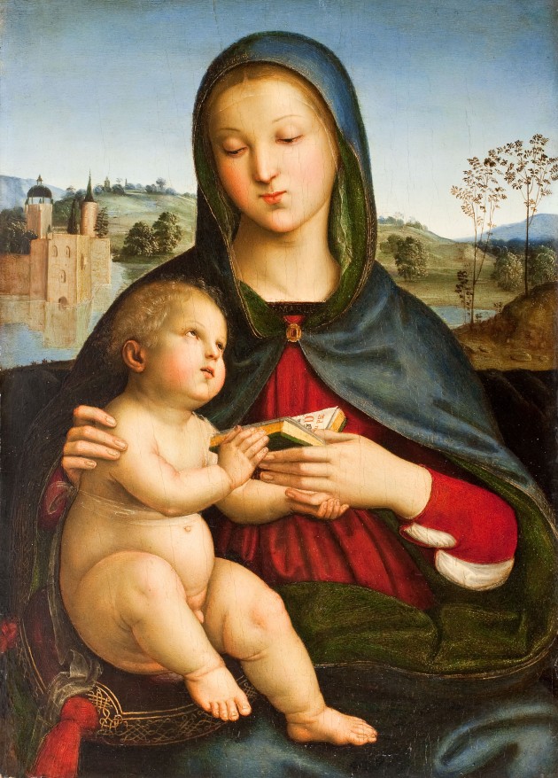 Raphael's oil on panel depicting the Madonna holding the baby Jesus