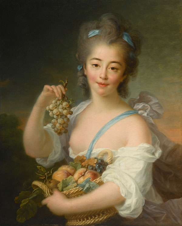 Drouais's painting of a young woman holidng a basket of fruit