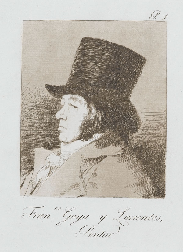 An self-portrait etching by Francisco de Goya