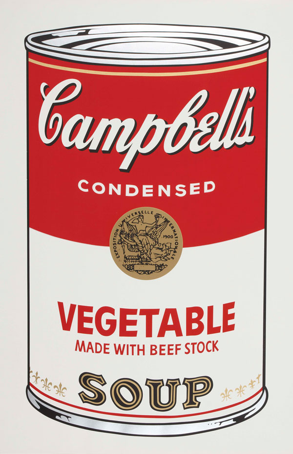 Silkscreen of a red and white soup can