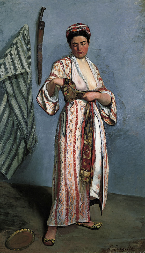 Bazille's painting of a young woman putting on a sheer robe