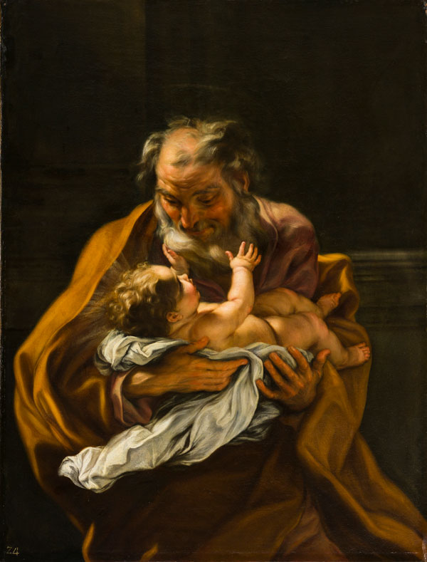 Baciccio's oil painting of Joseph holding baby Jesus