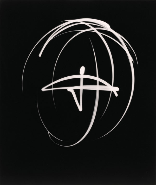 Barbara Morgan's gelatin silver print photo of light creating a form against a black background