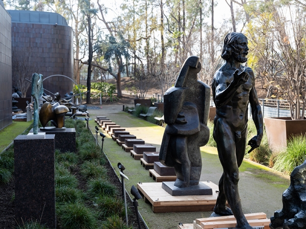 The West Foyer Garden transformed into sculpture storage and conservation clinic