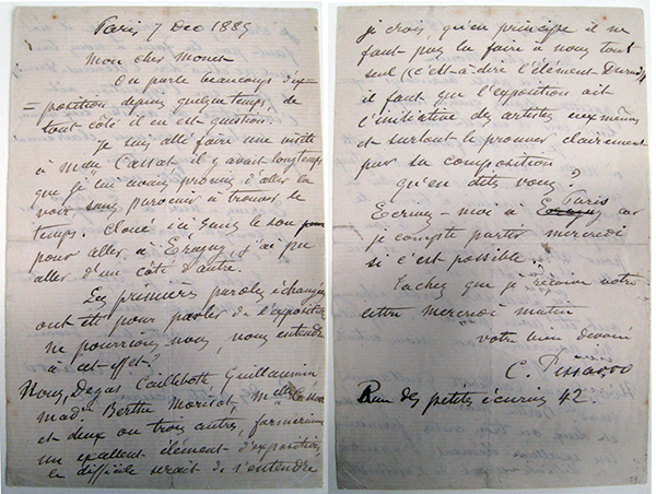 Camille Pissarro, Letter to Claude Monet, December 7, 1885. Norton Simon Art Fou