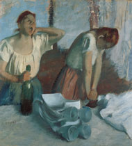 Degas's painting of two tired women working at a laundry
