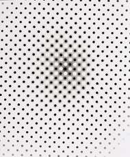 Arthur Siegel's gelatin silver print from 1967 featuring a white background with a pattern of blurry black dots