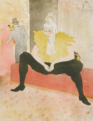 Toulouse-Lautrec's lithograph of a woman dressed as a clown, seated