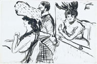 Picasso's drawing of three spectators at the Moulin Rouge