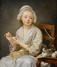 Grueze's c. 1759 genre painting of a young girl winding a ball of wool