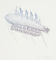 The ninth print in William Crutchfield's AIR LAND SEA series, depicting a zeppelin